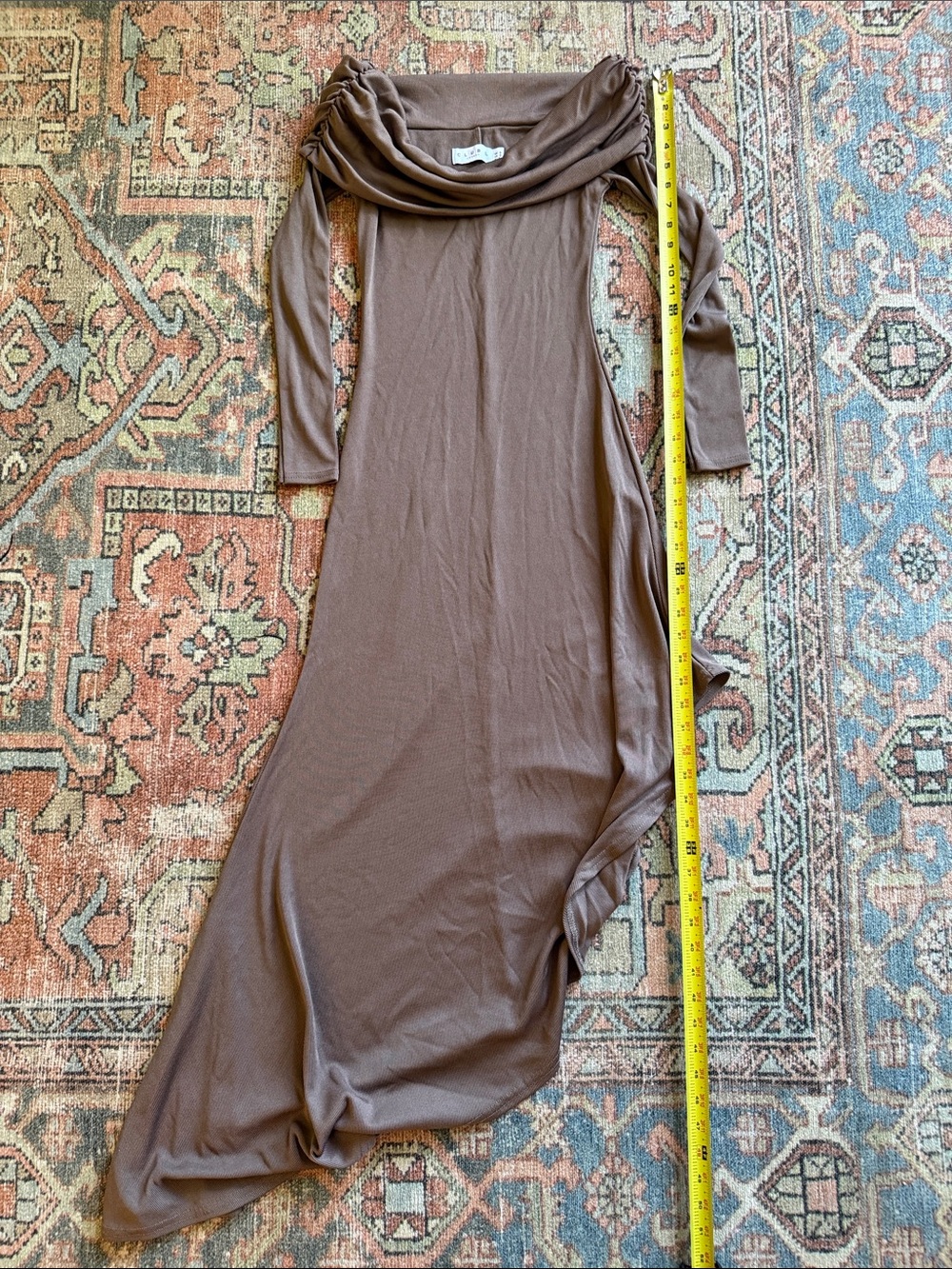 Club L London Off-Shoulder Long Sleeve Dress in Brown